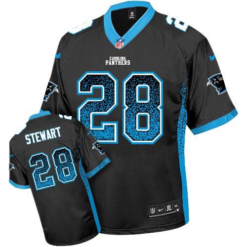 Nike Panthers #28 Jonathan Stewart Black Team Color Men's Stitched NFL Elite Drift Fashion Jersey - Click Image to Close